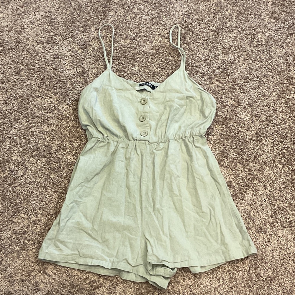 Nasty Gal Sage Green Button-Up Romper, Size 4